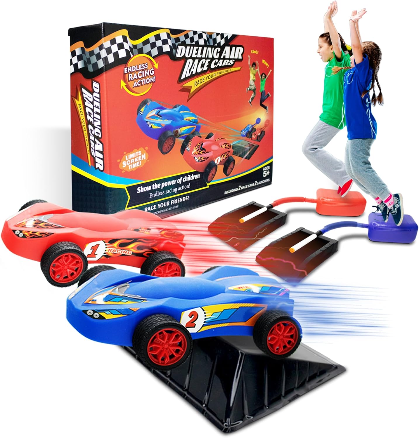 Stomp Rocket Dueling Stomp Racers, 2 Toy Car Launchers and 2 Air Powered