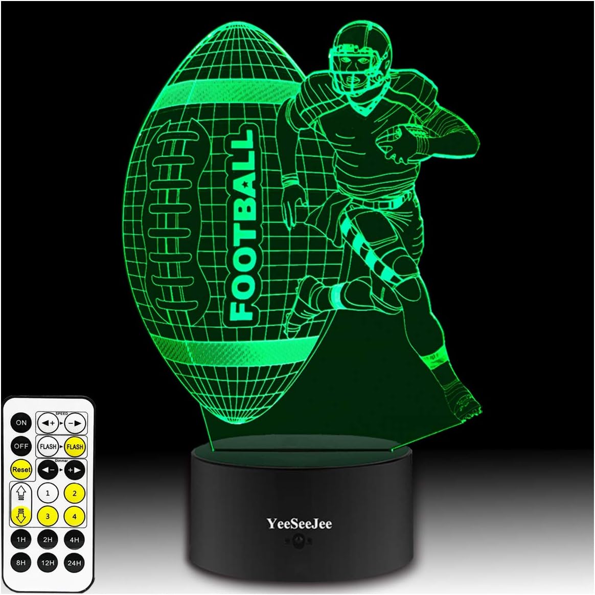 YeeSeeJee Football 3D Illusion Lamp with 7 Colors Timer Remote